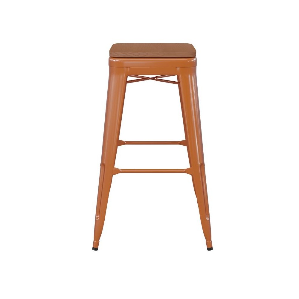 30" Orange Stool-Teak Seat