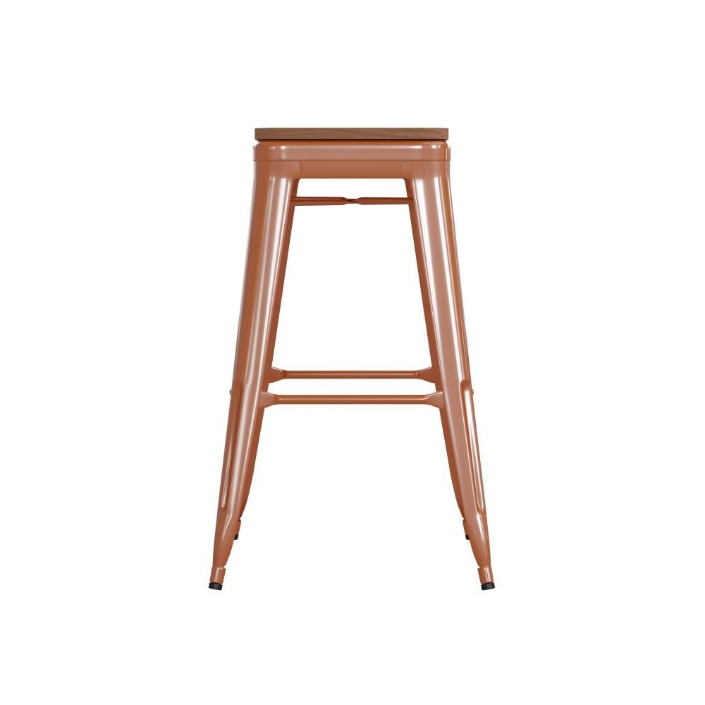 30" Orange Stool-Teak Seat