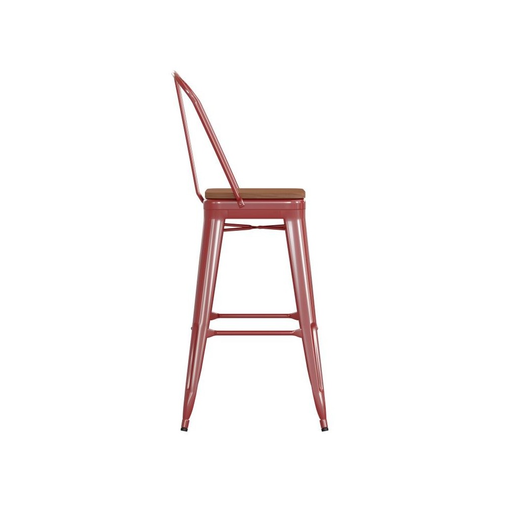 30" Red Stool-Teak Seat