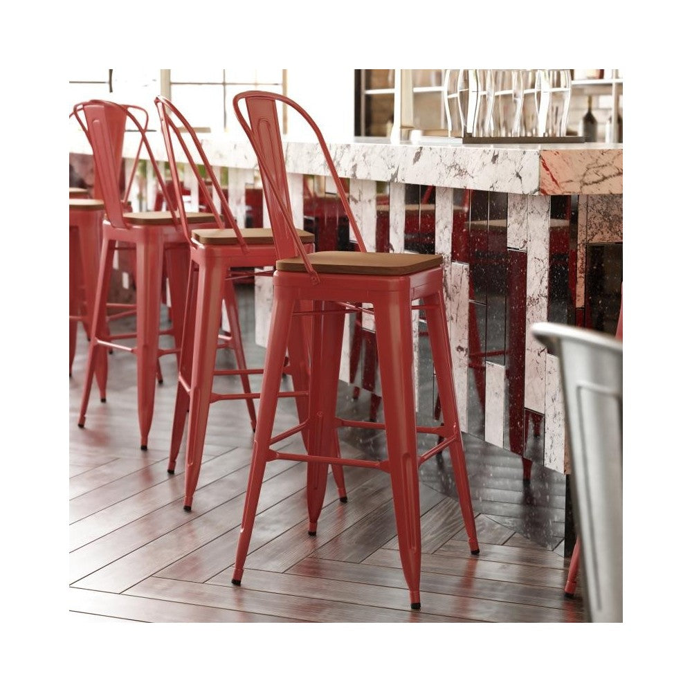 30" Red Stool-Teak Seat