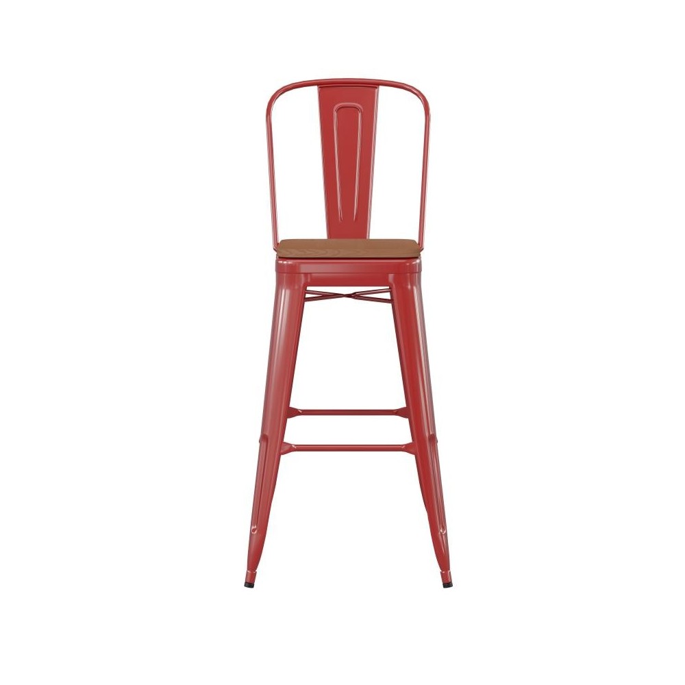 30" Red Stool-Teak Seat