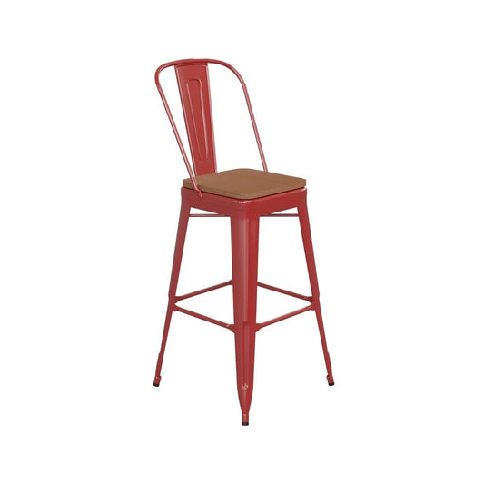 30" Red Stool-Teak Seat