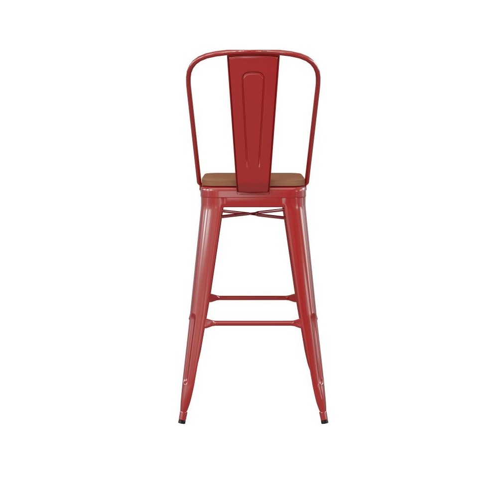 30" Red Stool-Teak Seat