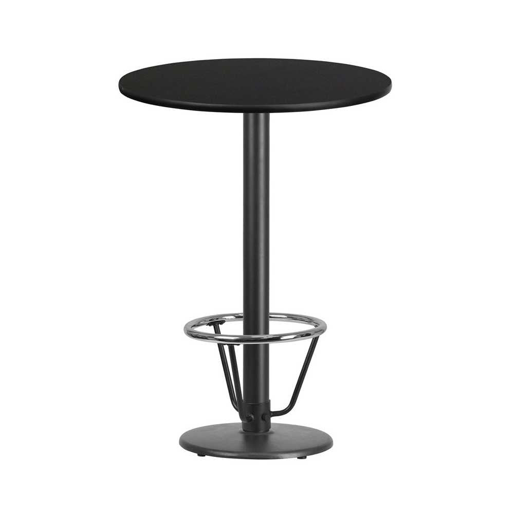 30'' Round Black Laminate Table Top with 18'' Round Bar Height Table Base and Foot Ring