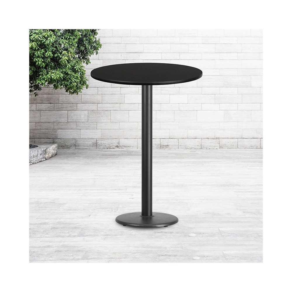 30'' Round Black Laminate Table Top with 18'' Round Bar Height Table Base