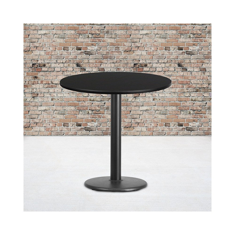 30'' Round Black Laminate Table Top with 18'' Round Table Height Base