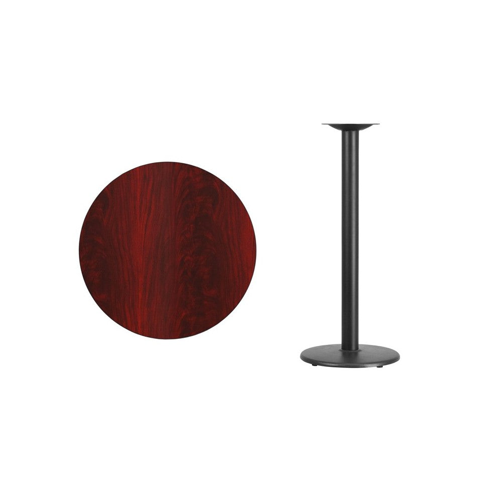 30'' Round Mahogany Laminate Table Top with 18'' Round Bar Height Table Base