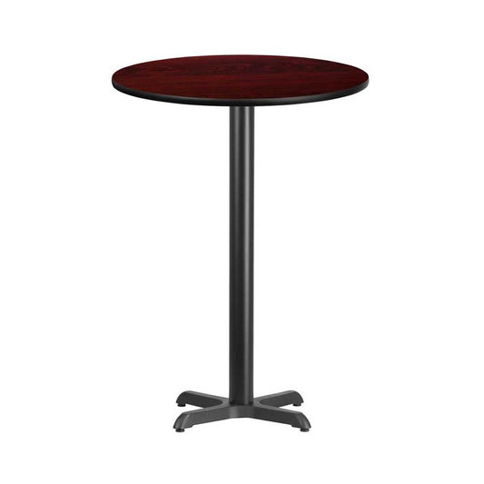 30'' Round Mahogany Laminate Table Top with 22'' x 22'' Bar Height Table Base