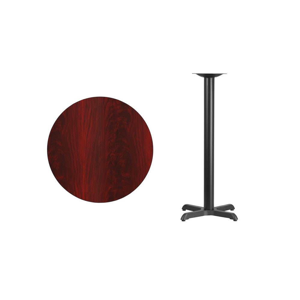 30'' Round Mahogany Laminate Table Top with 22'' x 22'' Bar Height Table Base