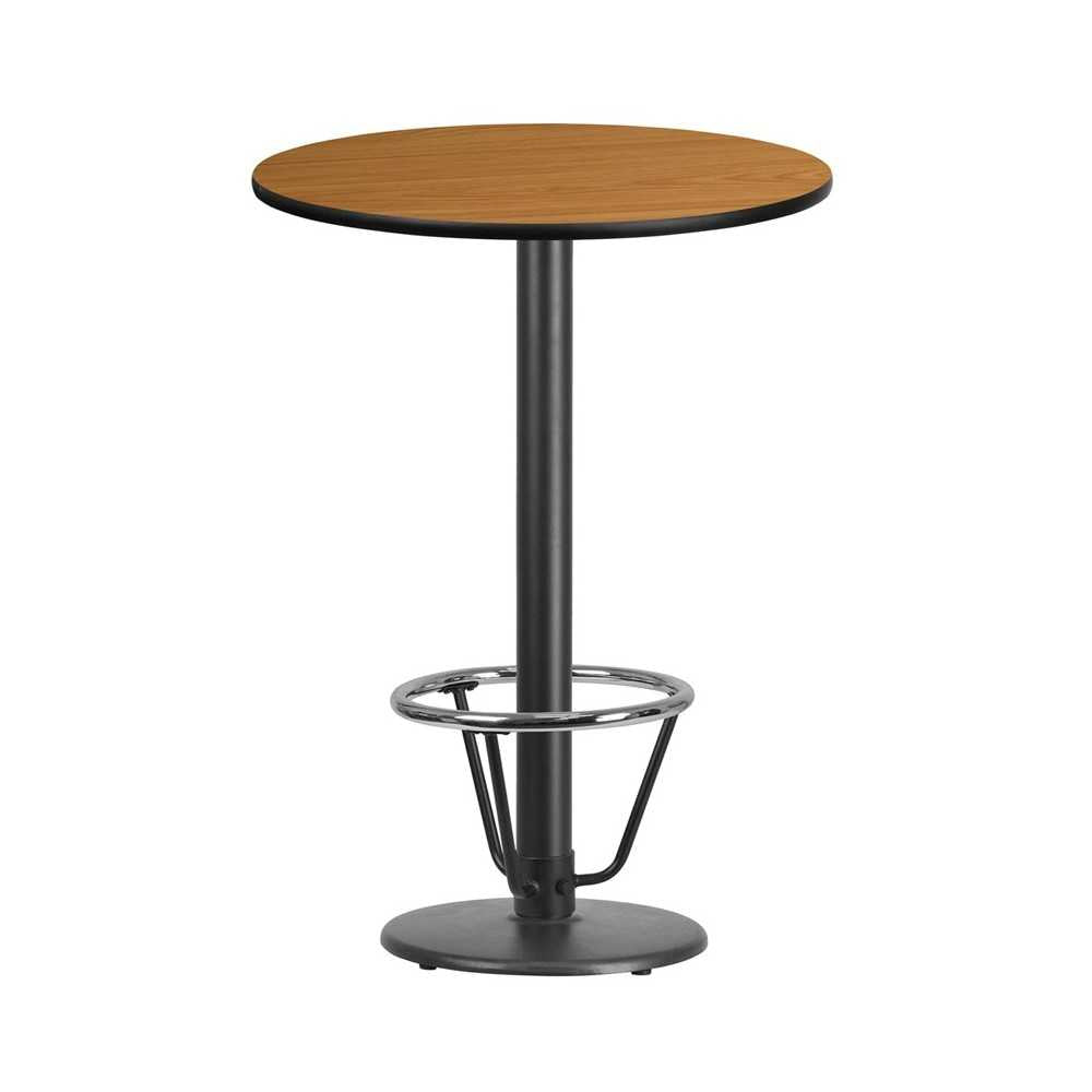 30'' Round Natural Laminate Table Top with 18'' Round Bar Height Table Base and Foot Ring