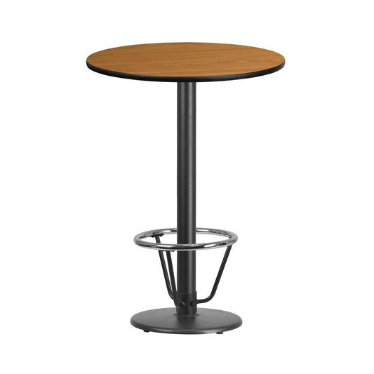 30'' Round Natural Laminate Table Top with 18'' Round Bar Height Table Base and Foot Ring