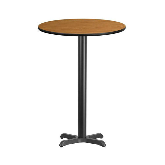 30'' Round Natural Laminate Table Top with 22'' x 22'' Bar Height Table Base