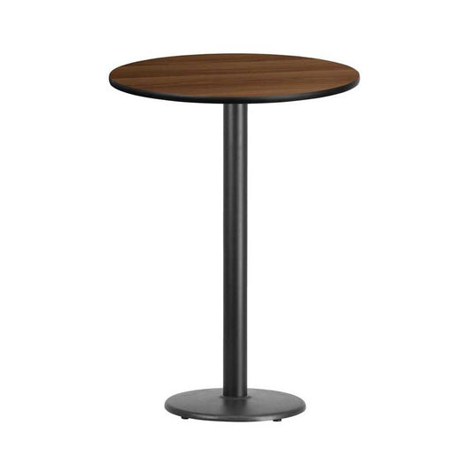 30'' Round Walnut Laminate Table Top with 18'' Round Bar Height Table Base