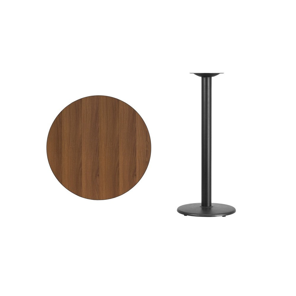 30'' Round Walnut Laminate Table Top with 18'' Round Bar Height Table Base