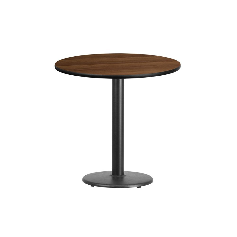 30'' Round Walnut Laminate Table Top with 18'' Round Table Height Base