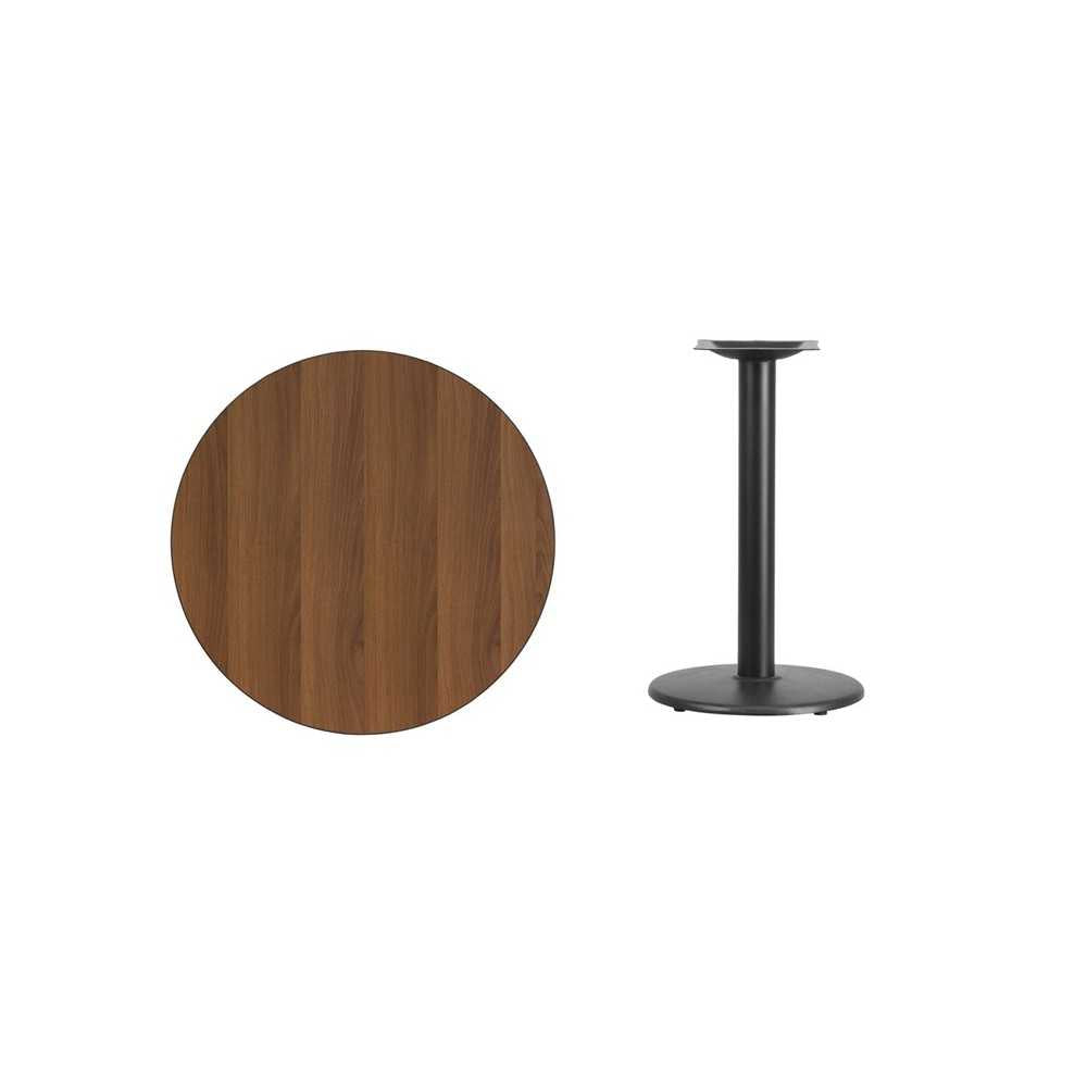 30'' Round Walnut Laminate Table Top with 18'' Round Table Height Base