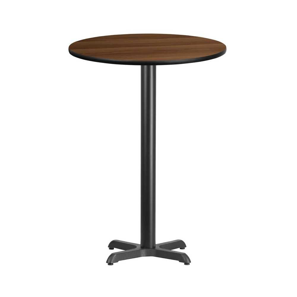 30'' Round Walnut Laminate Table Top with 22'' x 22'' Bar Height Table Base