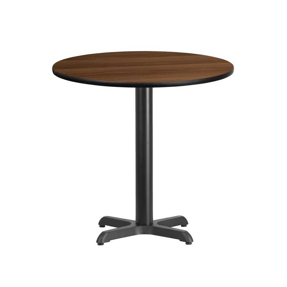 30'' Round Walnut Laminate Table Top with 22'' x 22'' Table Height Base