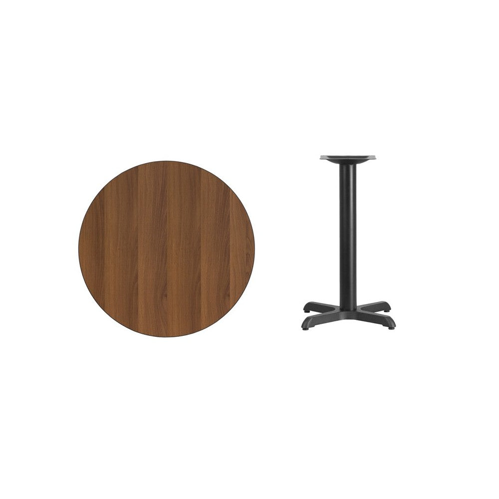 30'' Round Walnut Laminate Table Top with 22'' x 22'' Table Height Base