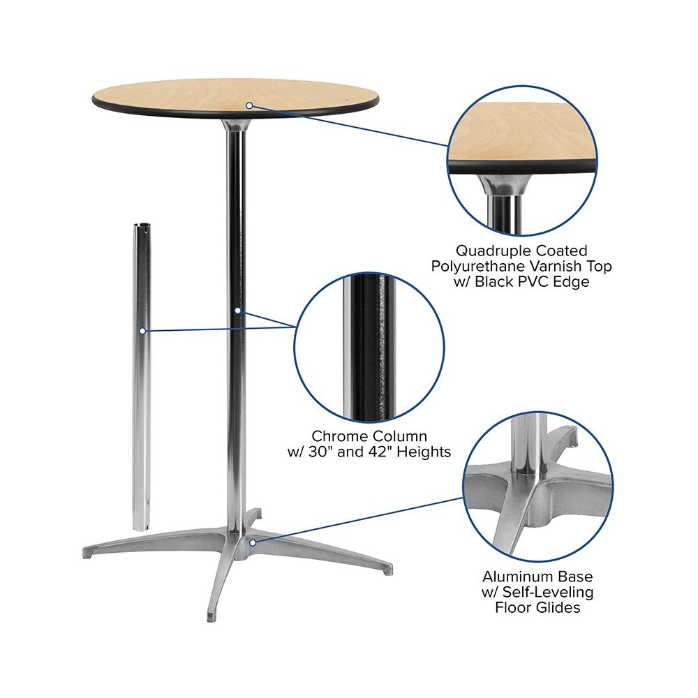 30'' Round Wood Cocktail Table with 30'' and 42'' Columns