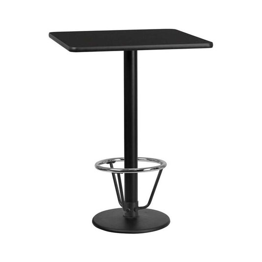 30'' Square Black Laminate Table Top with 18'' Round Bar Height Table Base and Foot Ring