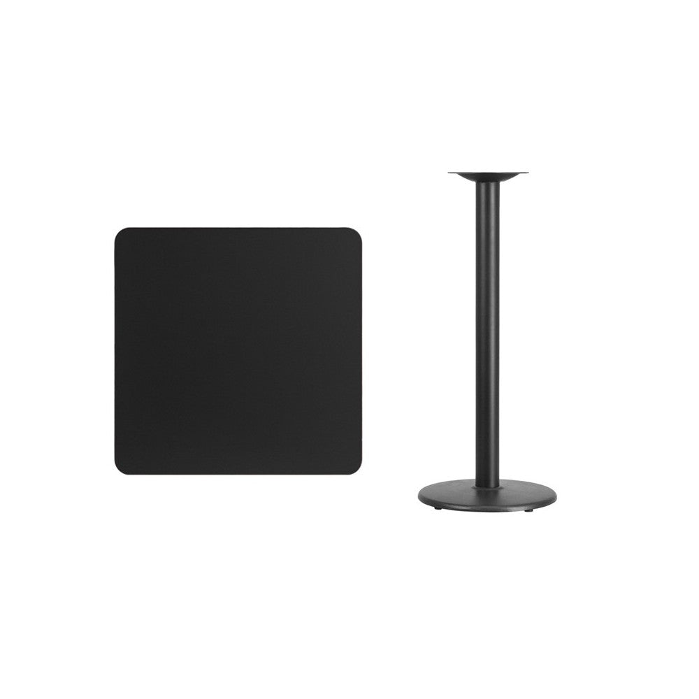 30'' Square Black Laminate Table Top with 18'' Round Bar Height Table Base