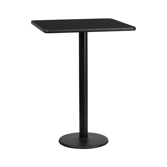 30'' Square Black Laminate Table Top with 18'' Round Bar Height Table Base