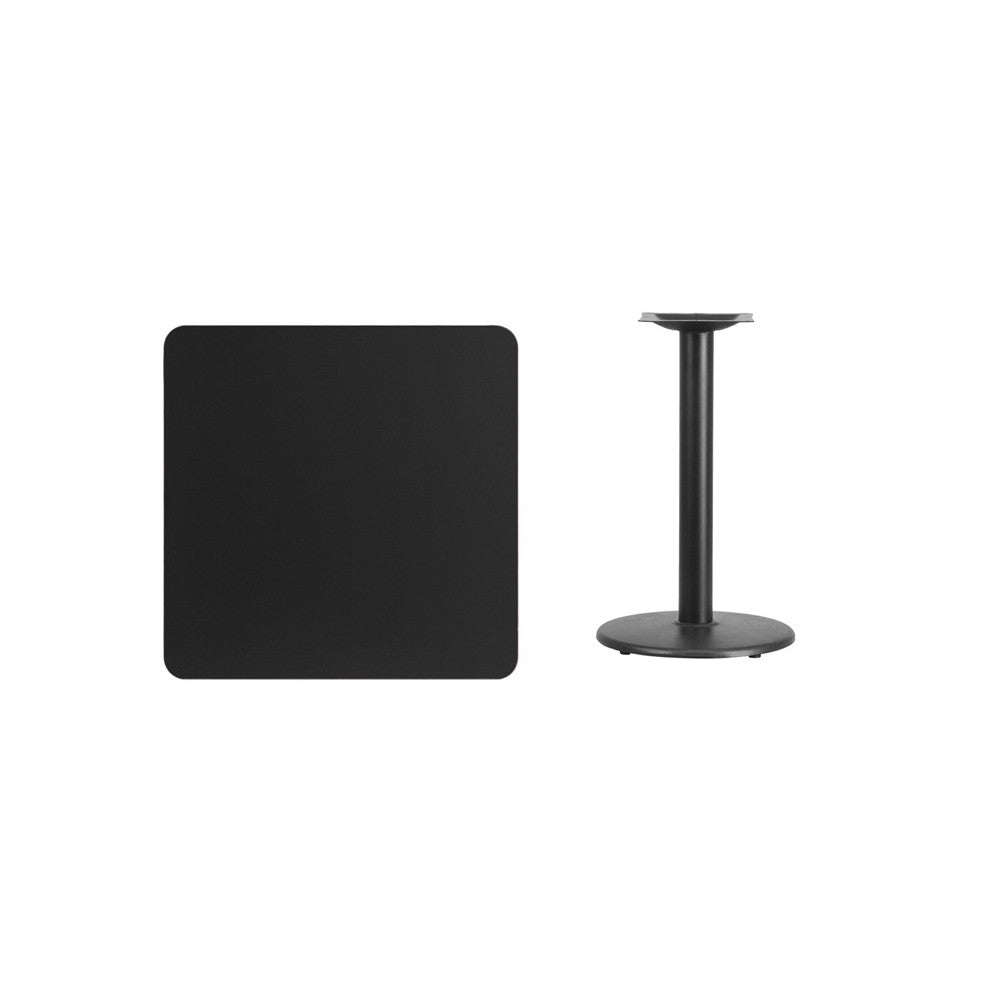 30'' Square Black Laminate Table Top with 18'' Round Table Height Base