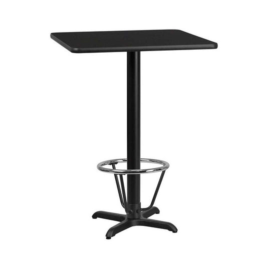 30'' Square Black Laminate Table Top with 22'' x 22'' Bar Height Table Base and Foot Ring