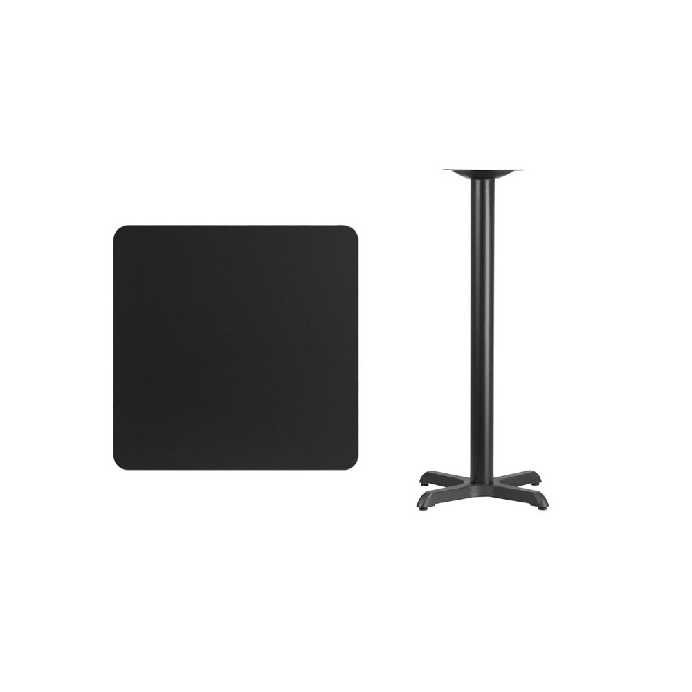 30'' Square Black Laminate Table Top with 22'' x 22'' Bar Height Table Base