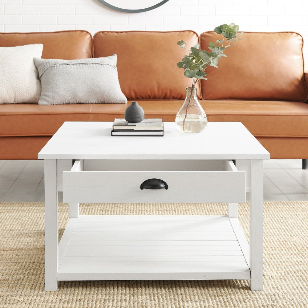 30" Square Country Coffee Table - Brushed White