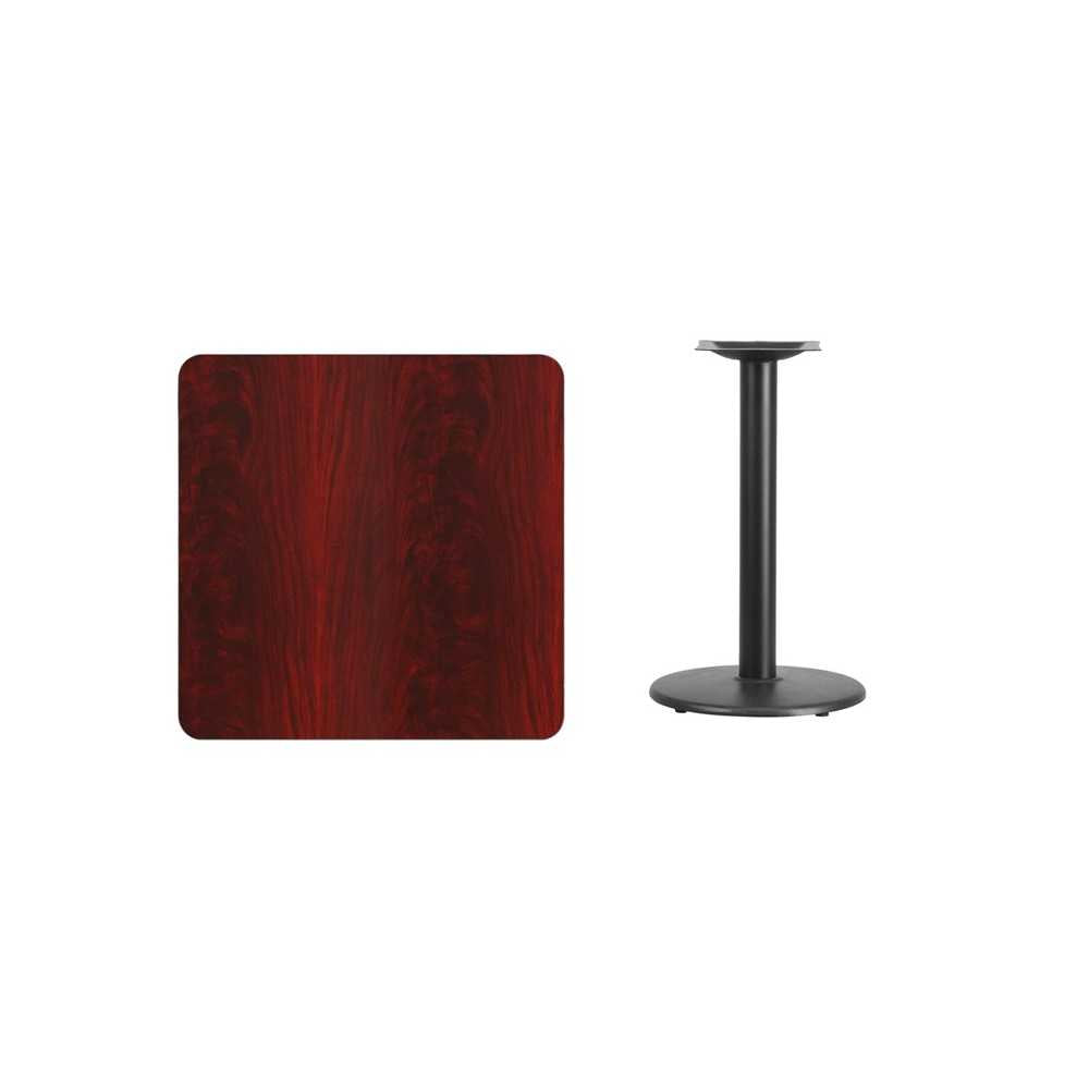 30'' Square Mahogany Laminate Table Top with 18'' Round Table Height Base