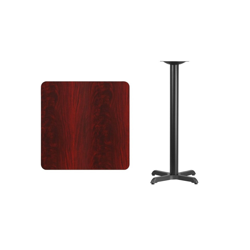 30'' Square Mahogany Laminate Table Top with 22'' x 22'' Bar Height Table Base