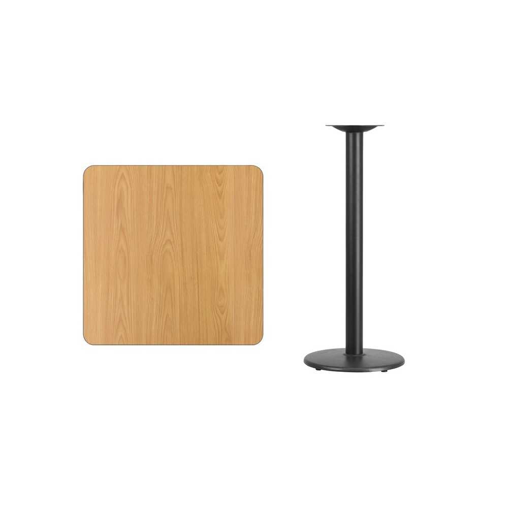 30'' Square Natural Laminate Table Top with 18'' Round Bar Height Table Base