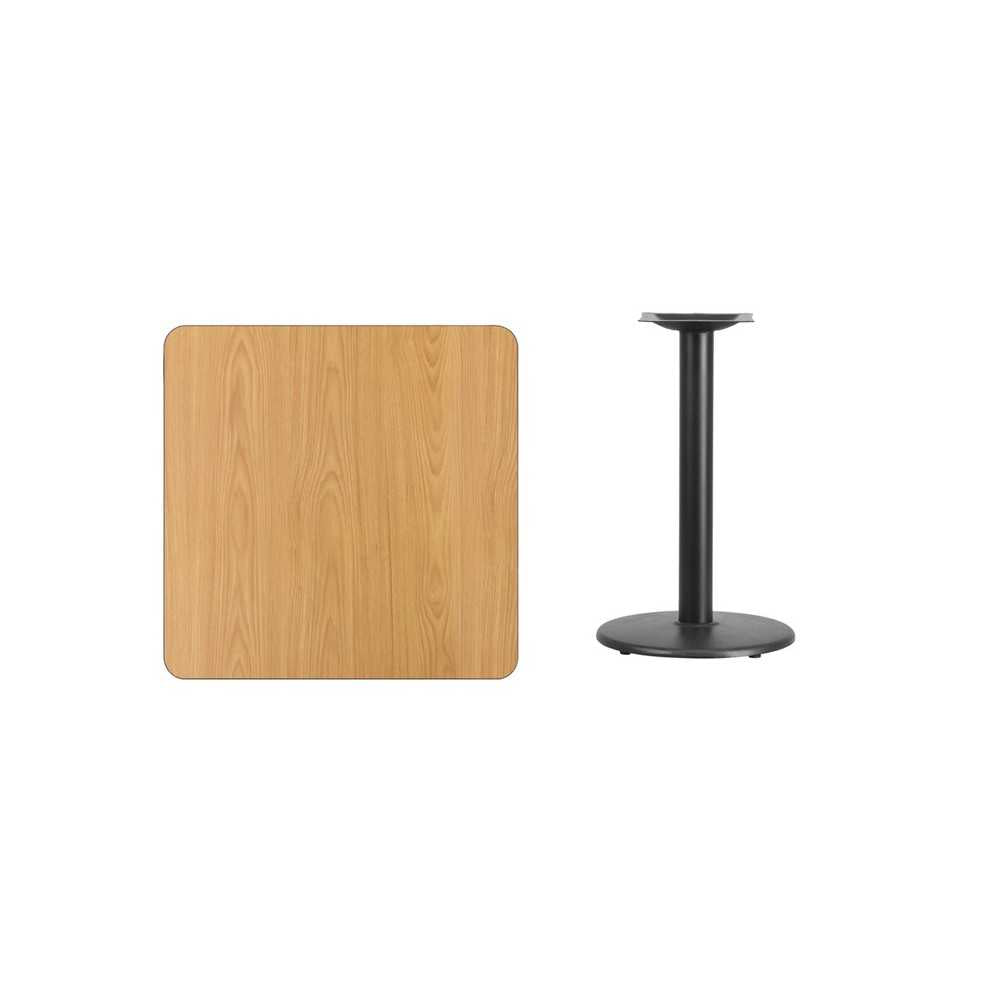 30'' Square Natural Laminate Table Top with 18'' Round Table Height Base