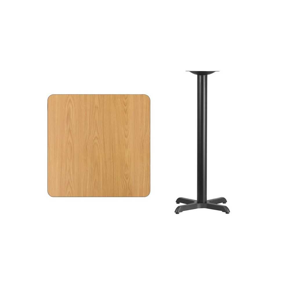30'' Square Natural Laminate Table Top with 22'' x 22'' Bar Height Table Base