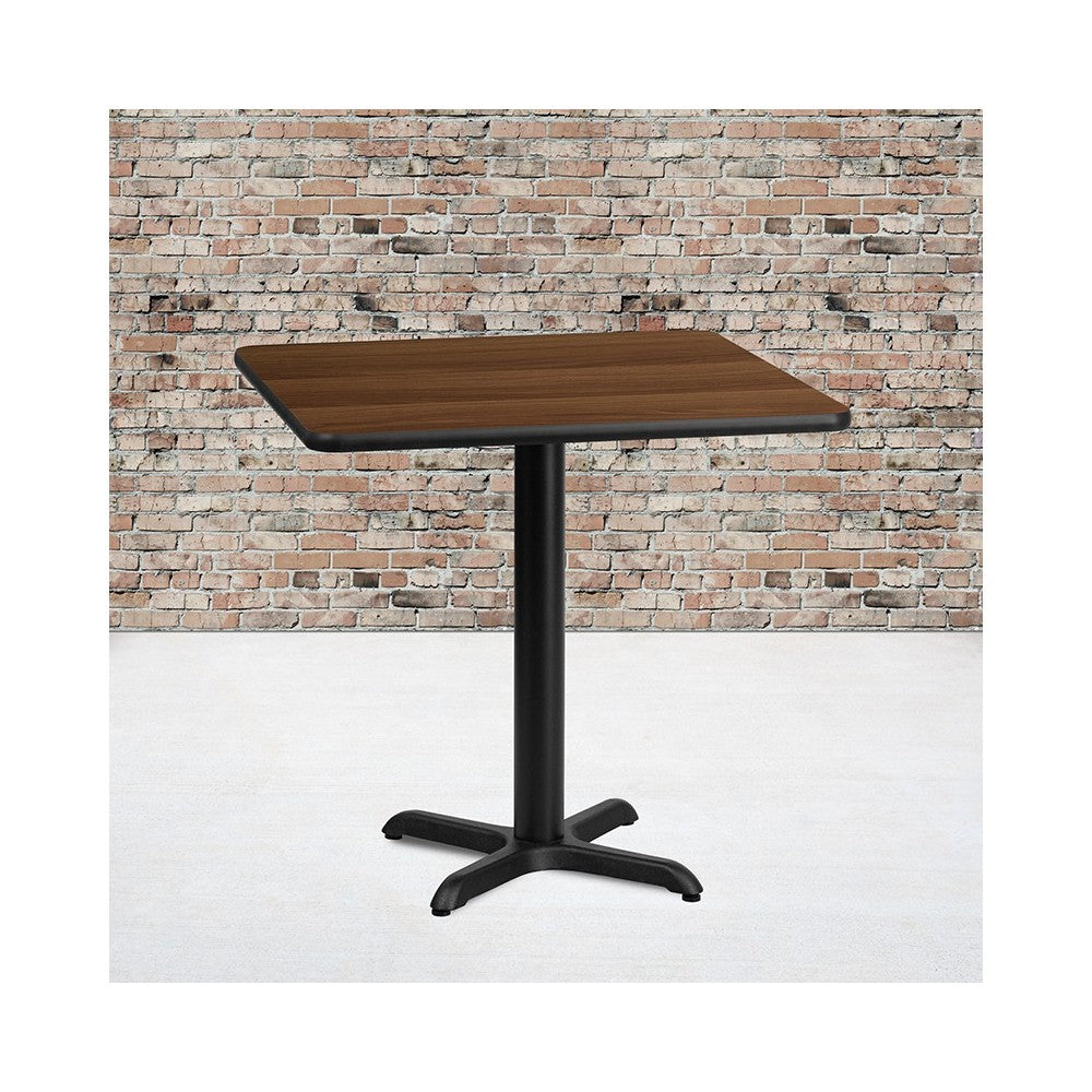 30'' Square Walnut Laminate Table Top with 22'' x 22'' Table Height Base