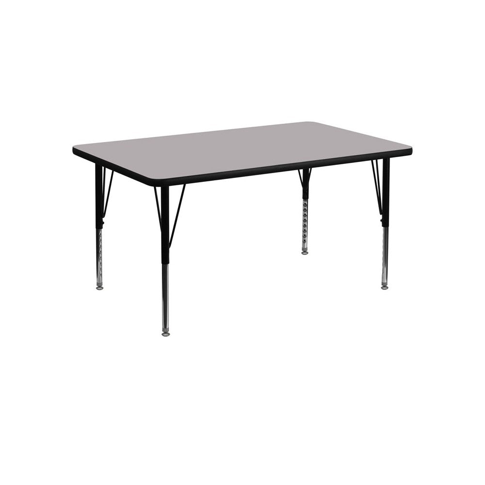 30''W x 48''L Rectangular Gray Thermal Laminate Activity Table - Height Adjustable Short Legs