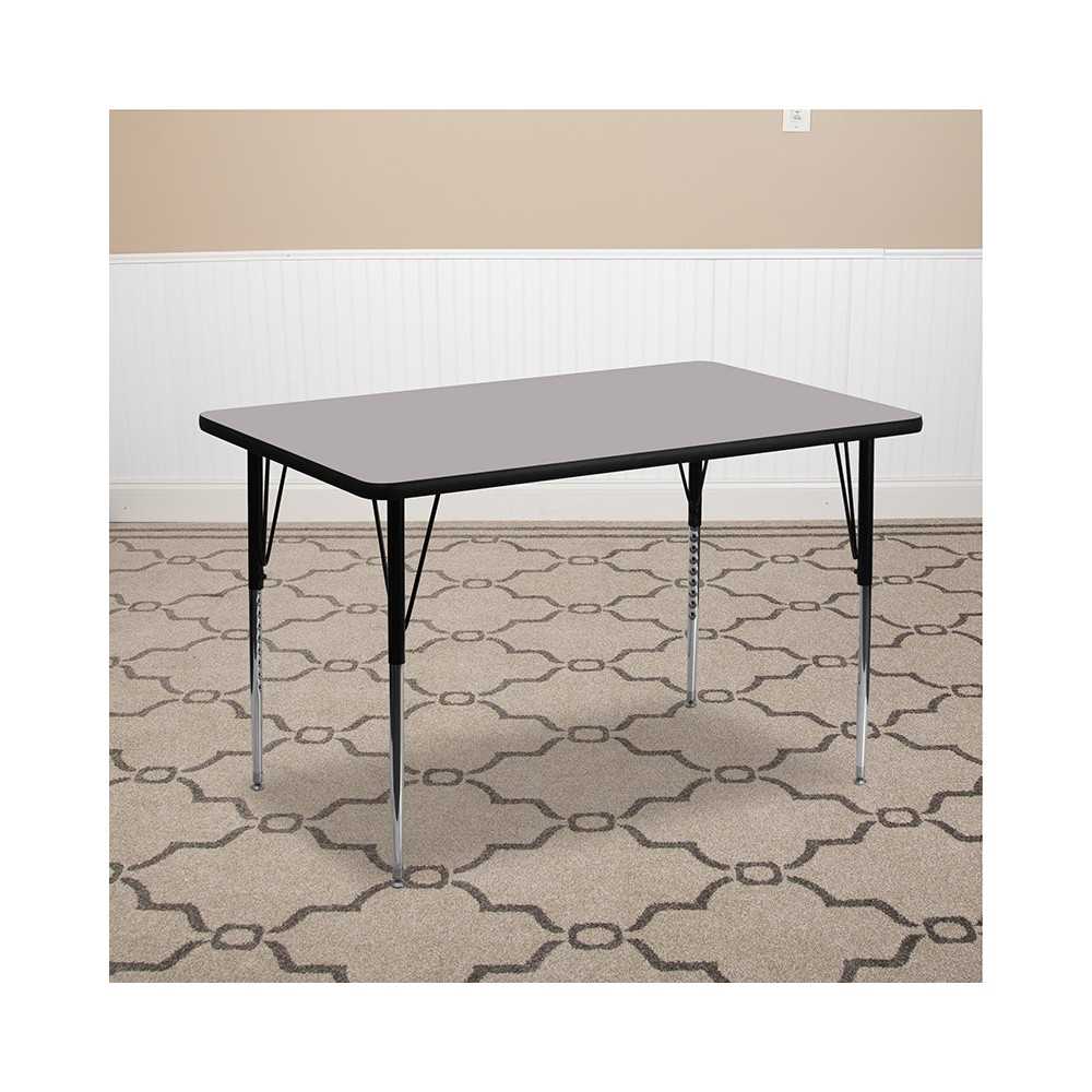 30''W x 48''L Rectangular Gray Thermal Laminate Activity Table - Standard Height Adjustable Legs