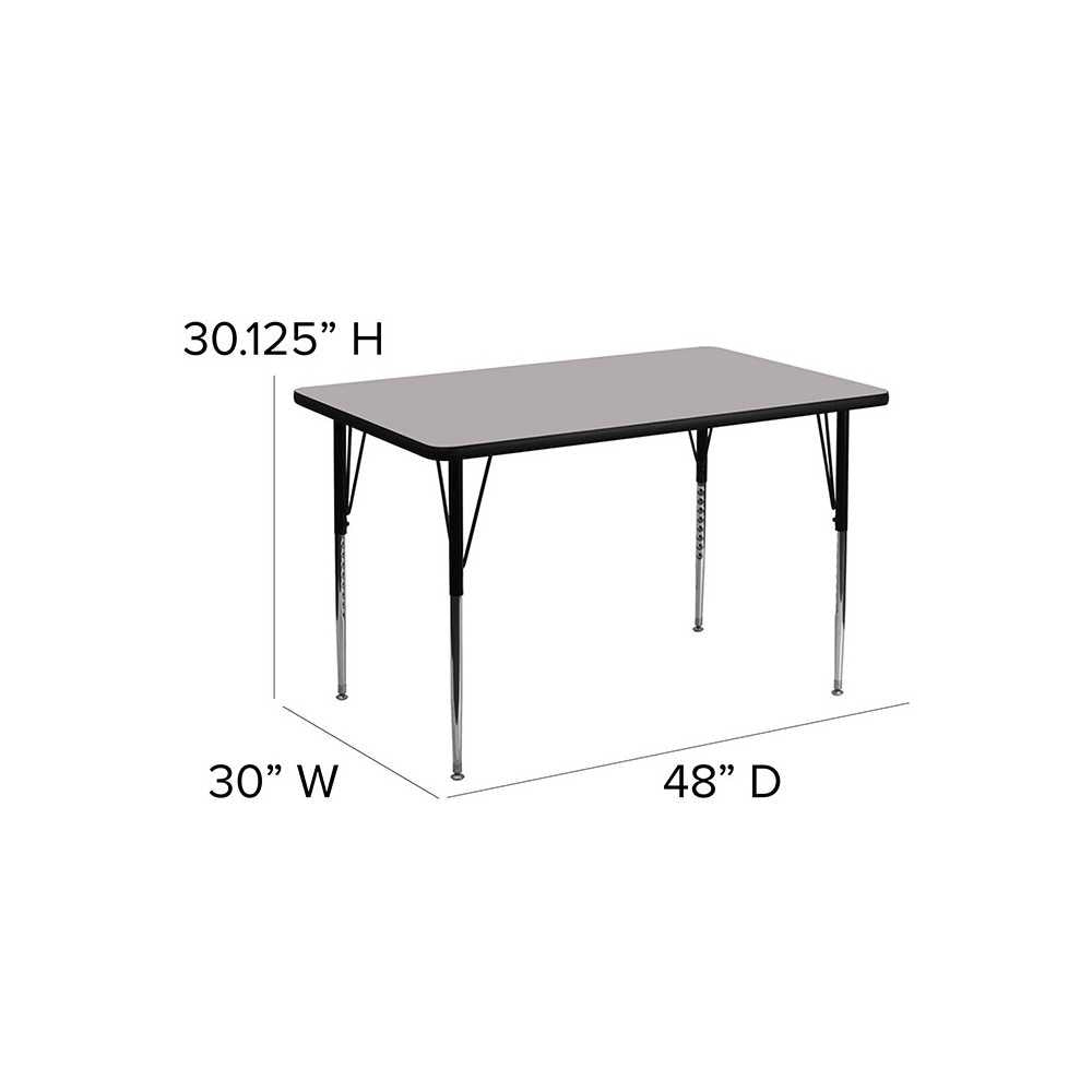 30''W x 48''L Rectangular Gray Thermal Laminate Activity Table - Standard Height Adjustable Legs