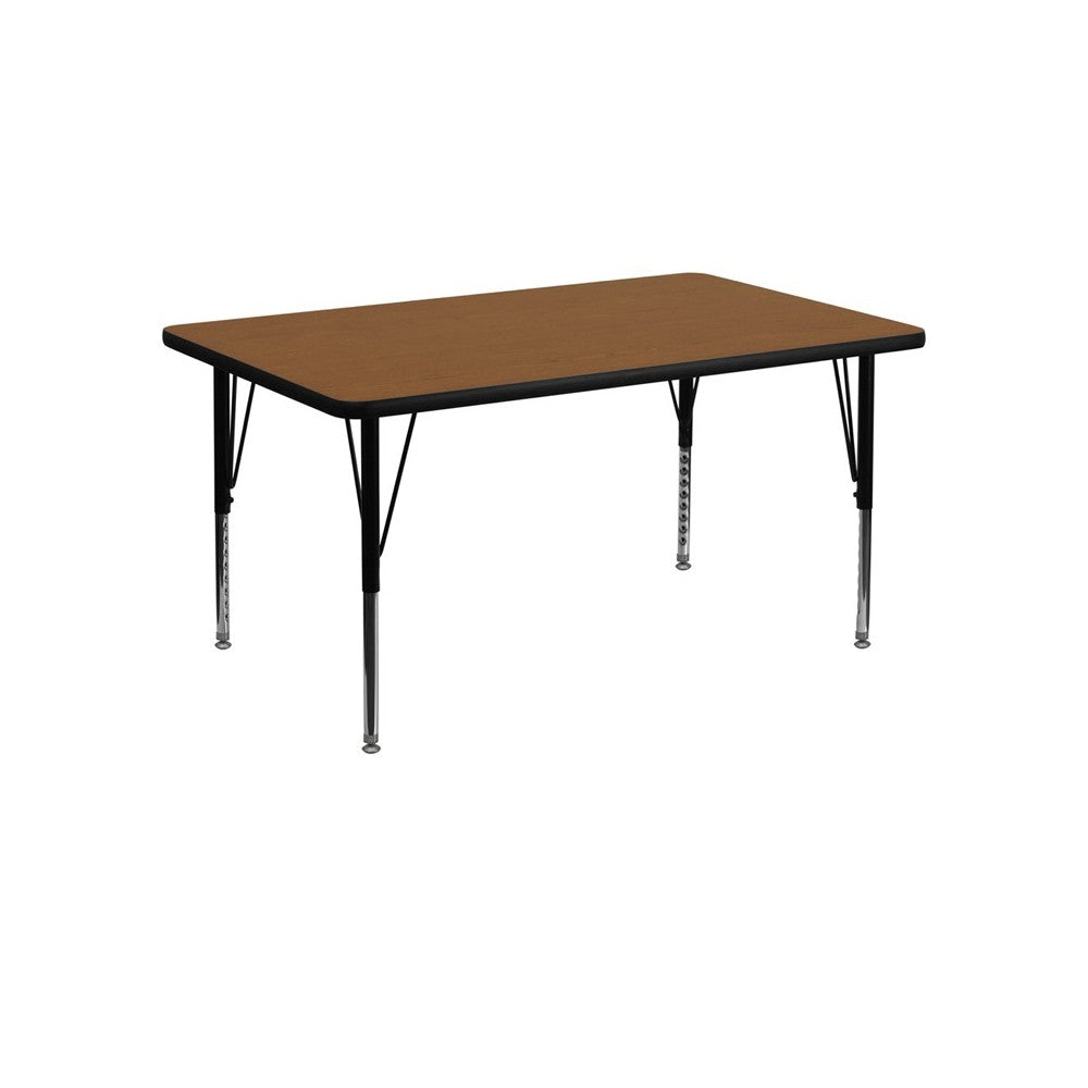 30''W x 48''L Rectangular Oak HP Laminate Activity Table - Height Adjustable Short Legs