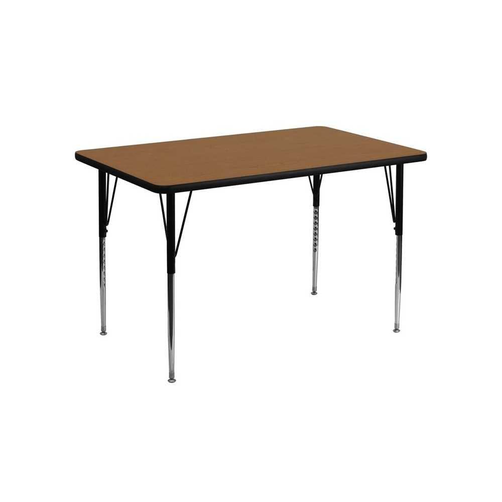 30''W x 48''L Rectangular Oak Thermal Laminate Activity Table - Standard Height Adjustable Legs