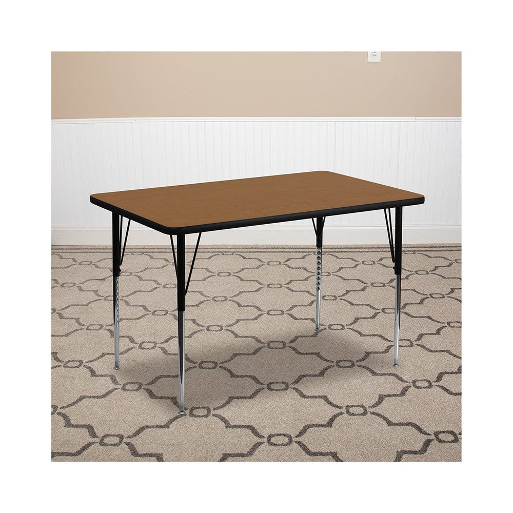 30''W x 48''L Rectangular Oak Thermal Laminate Activity Table - Standard Height Adjustable Legs