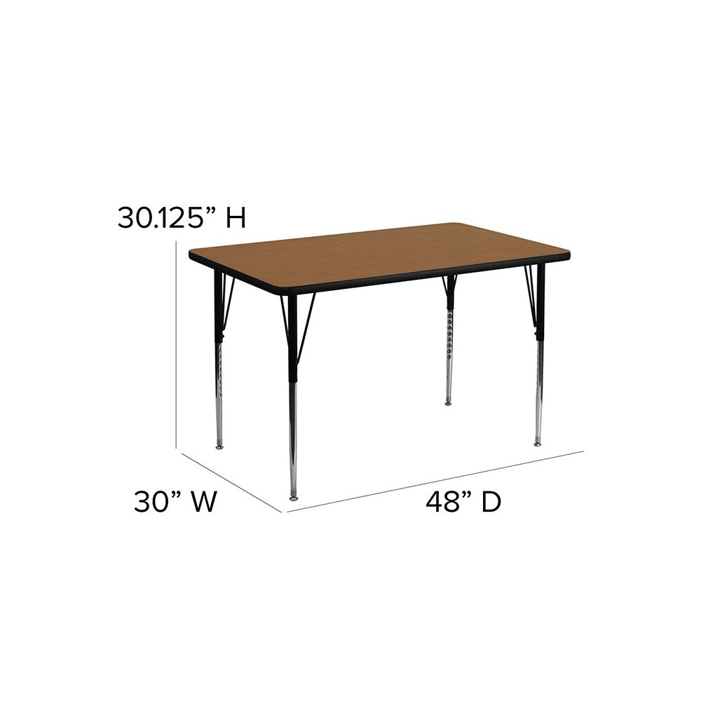 30''W x 48''L Rectangular Oak Thermal Laminate Activity Table - Standard Height Adjustable Legs