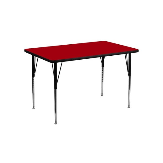 30''W x 48''L Rectangular Red Thermal Laminate Activity Table - Standard Height Adjustable Legs