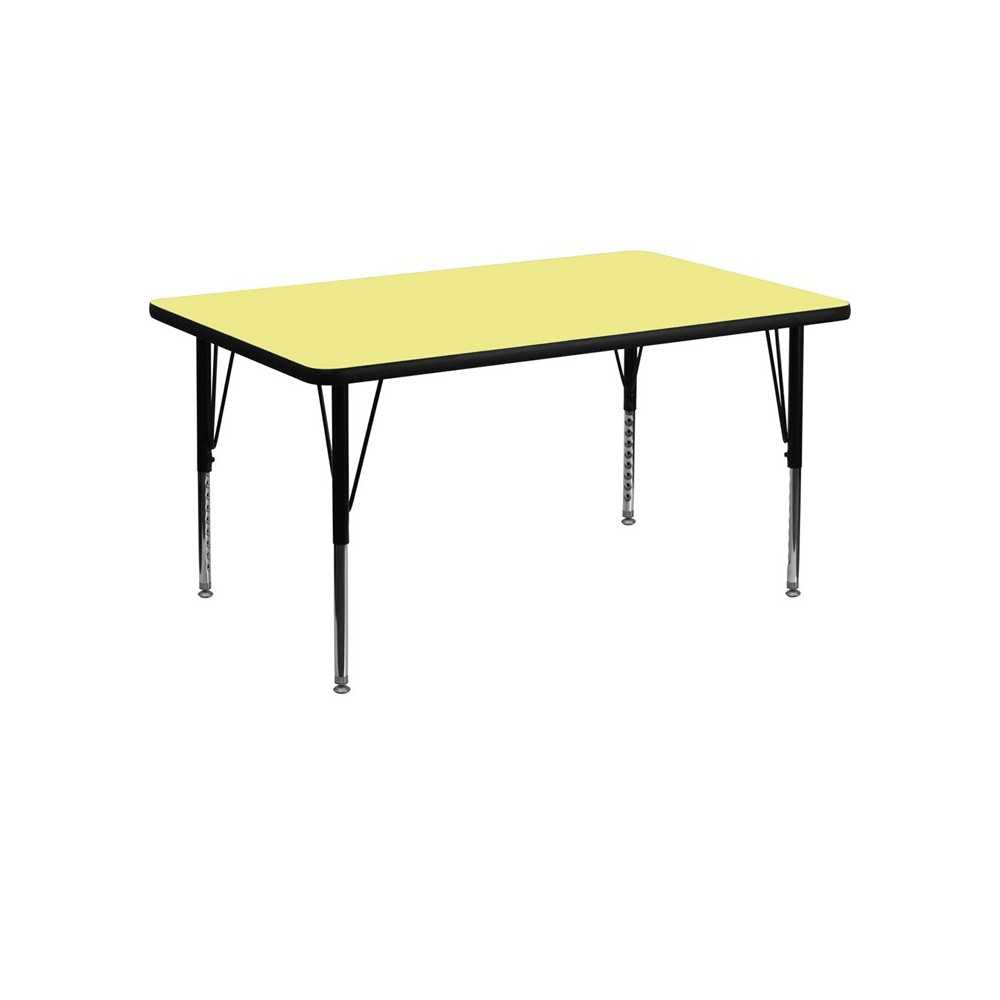 30''W x 48''L Rectangular Yellow Thermal Laminate Activity Table - Height Adjustable Short Legs