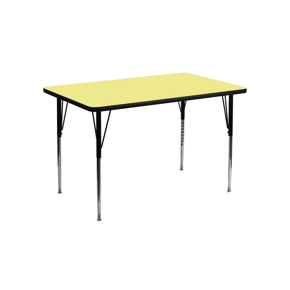 30''W x 48''L Rectangular Yellow Thermal Laminate Activity Table - Standard Height Adjustable Legs