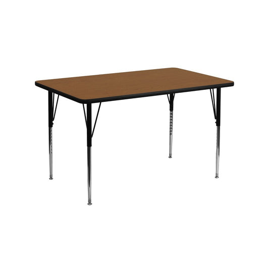 30''W x 60''L Rectangular Oak HP Laminate Activity Table - Standard Height Adjustable Legs