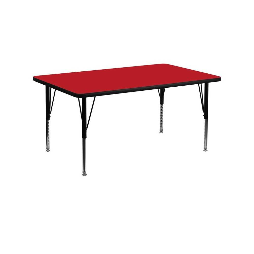 30''W x 60''L Rectangular Red HP Laminate Activity Table - Height Adjustable Short Legs