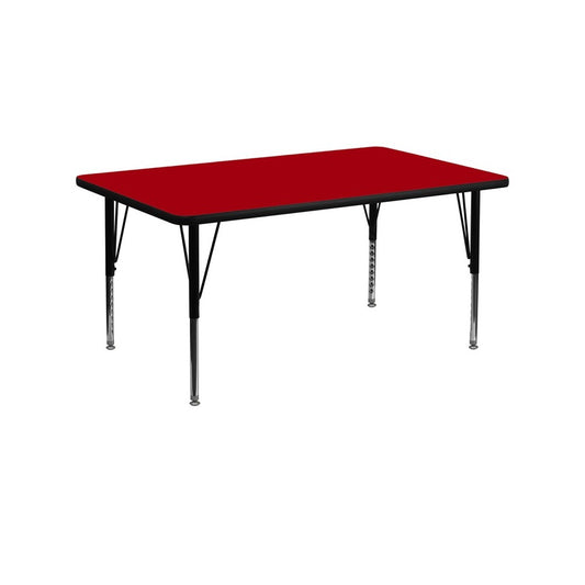 30''W x 60''L Rectangular Red Thermal Laminate Activity Table - Height Adjustable Short Legs